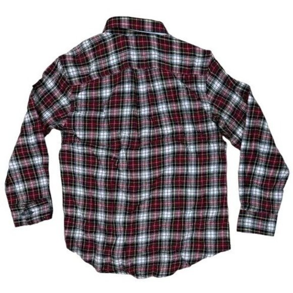 Basic Editions Red Plaid Flannel Button up Mens Medium Christmas Holiday Cotton - Picture 4 of 4
